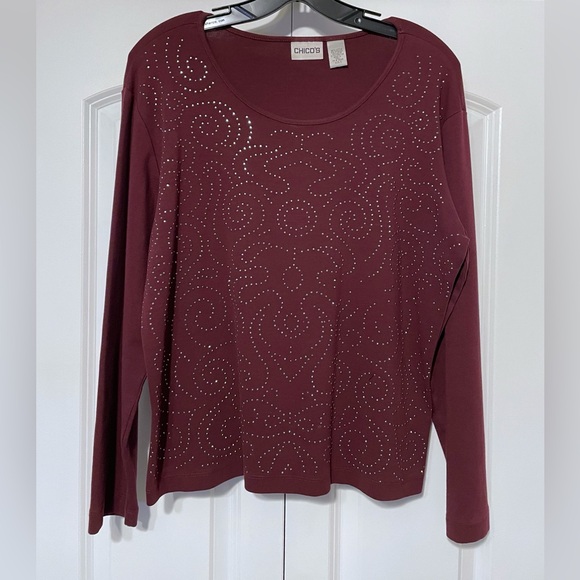 Chico's Tops - Chico’s Embellished Long Sleeve Burgundy Top Sz 3 (XL/16)